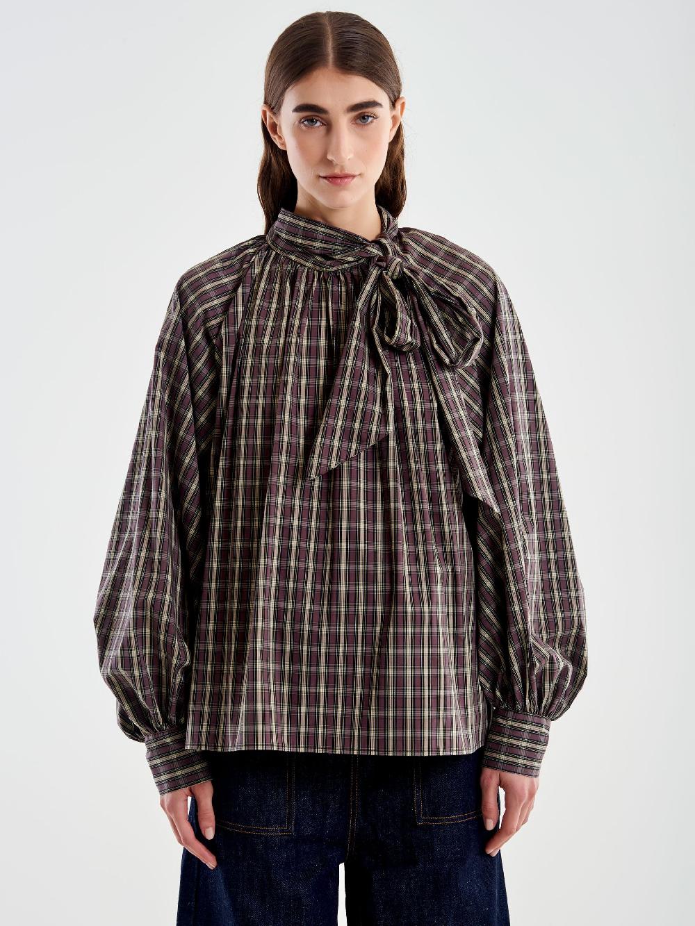 Vicolo Camicia Over Quadri con Fiocco Beige 2025