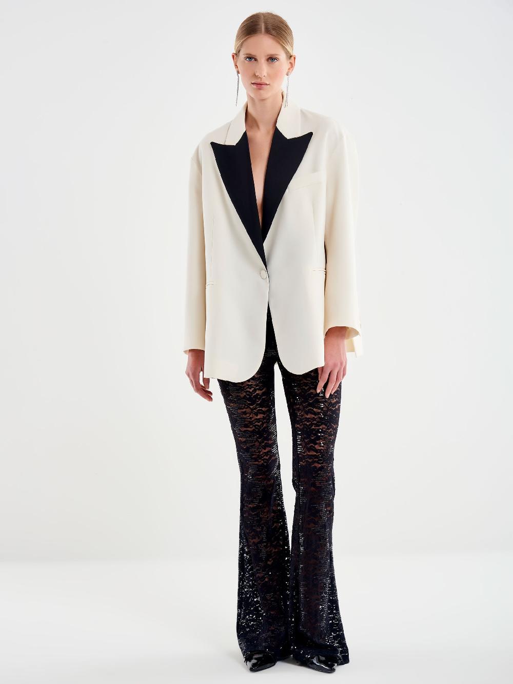 Vicolo Pantalone Ampio In Pizzo e Paillettes Nero Spedizione Gratuita