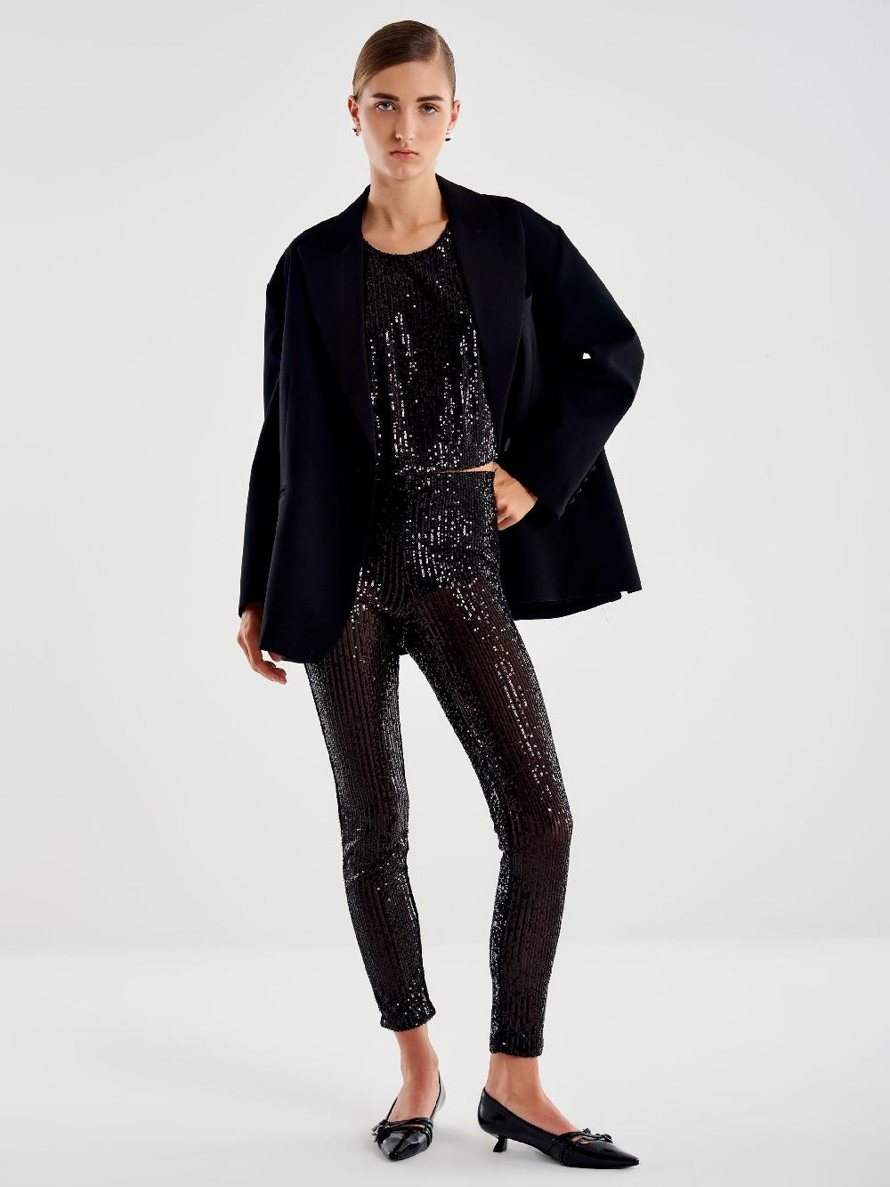 Vicolo Leggings in Paillettes Nero Pezzi Unici