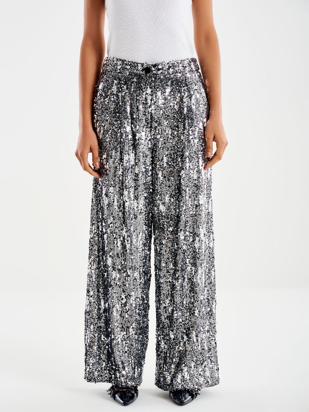 Vicolo Pantalone Ampio Paillettes Grigio Soddisfazione Garantita