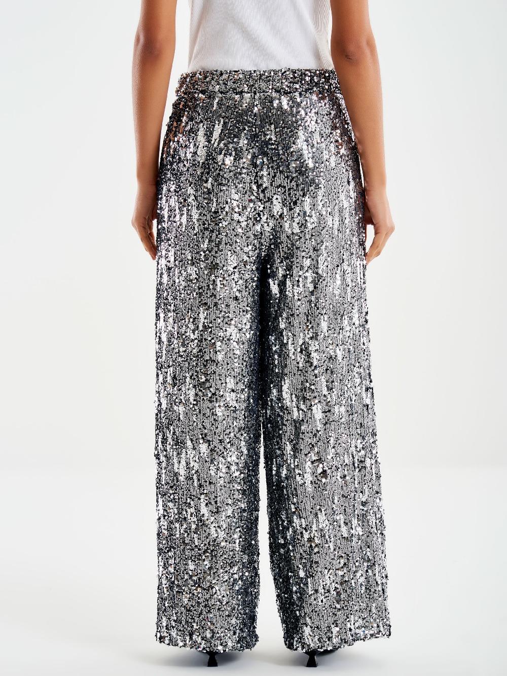 Vicolo Pantalone Ampio Paillettes Grigio Soddisfazione Garantita