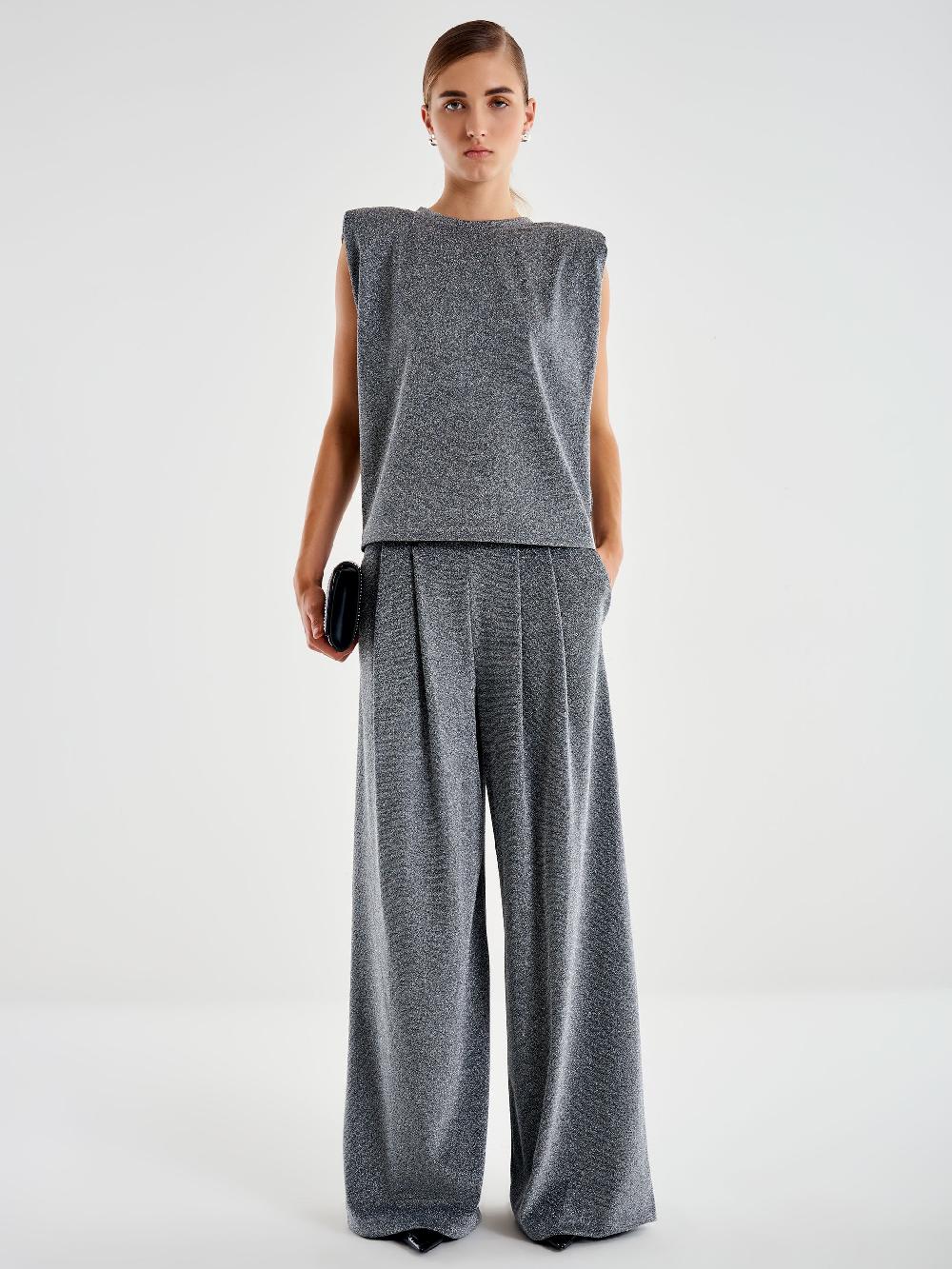 Vicolo Pantalone Ampio Lurex Grigio Qualità Garantita