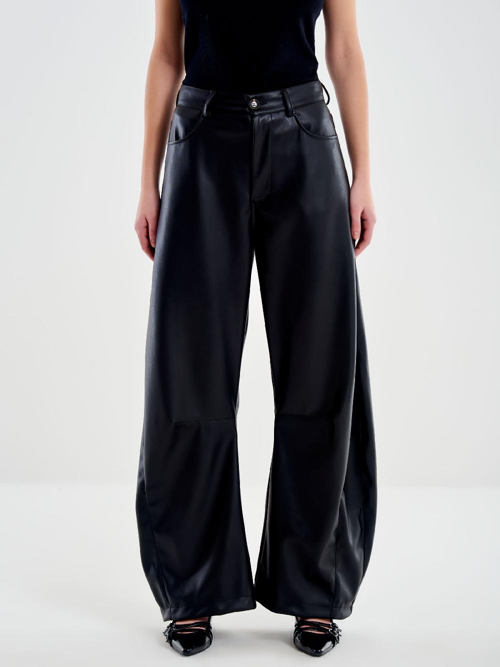 Vicolo Pantalone Ecopelle Loose Fit Nero Fino Al -60%