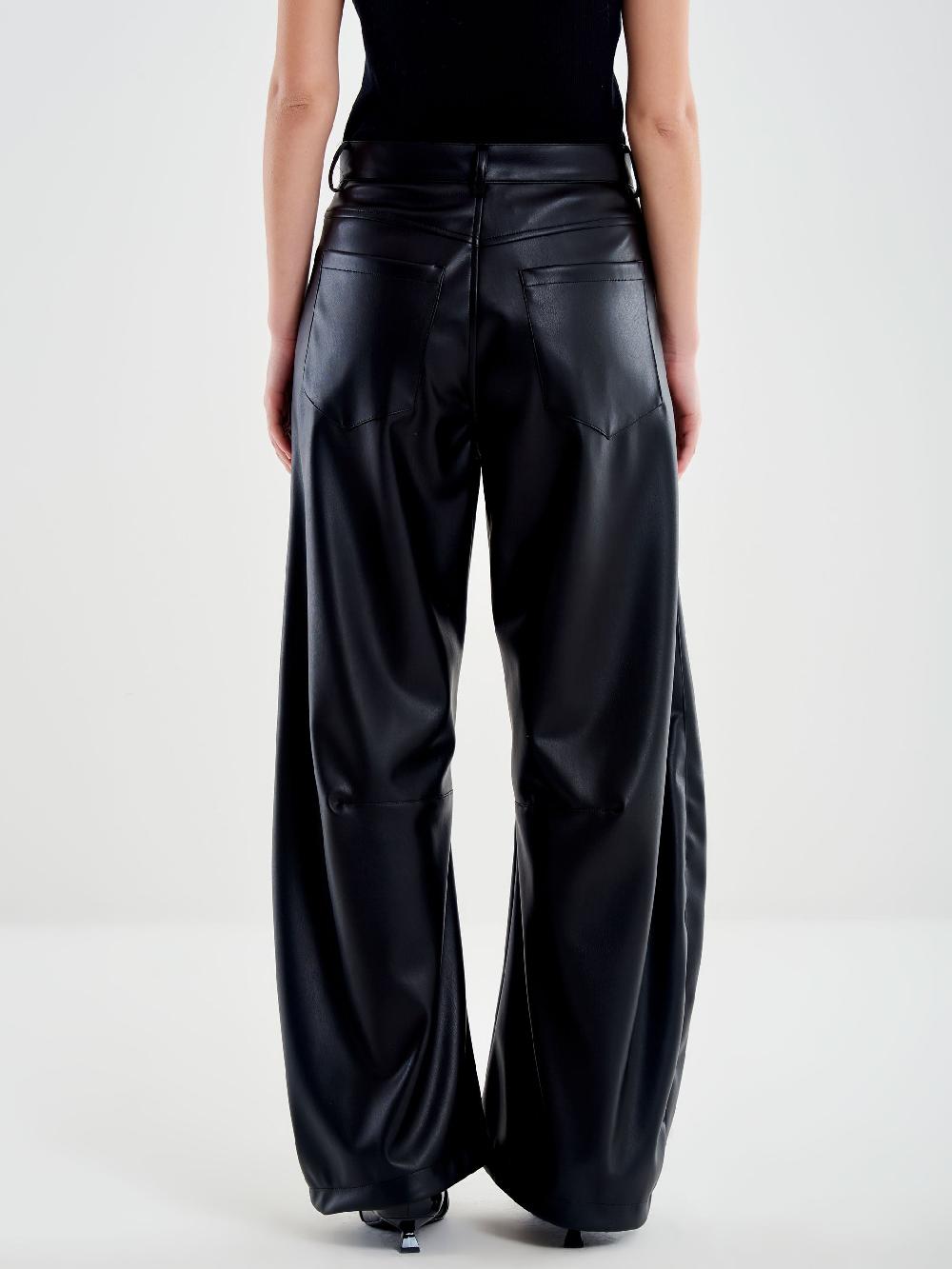 Vicolo Pantalone Ecopelle Loose Fit Nero Fino Al -60%