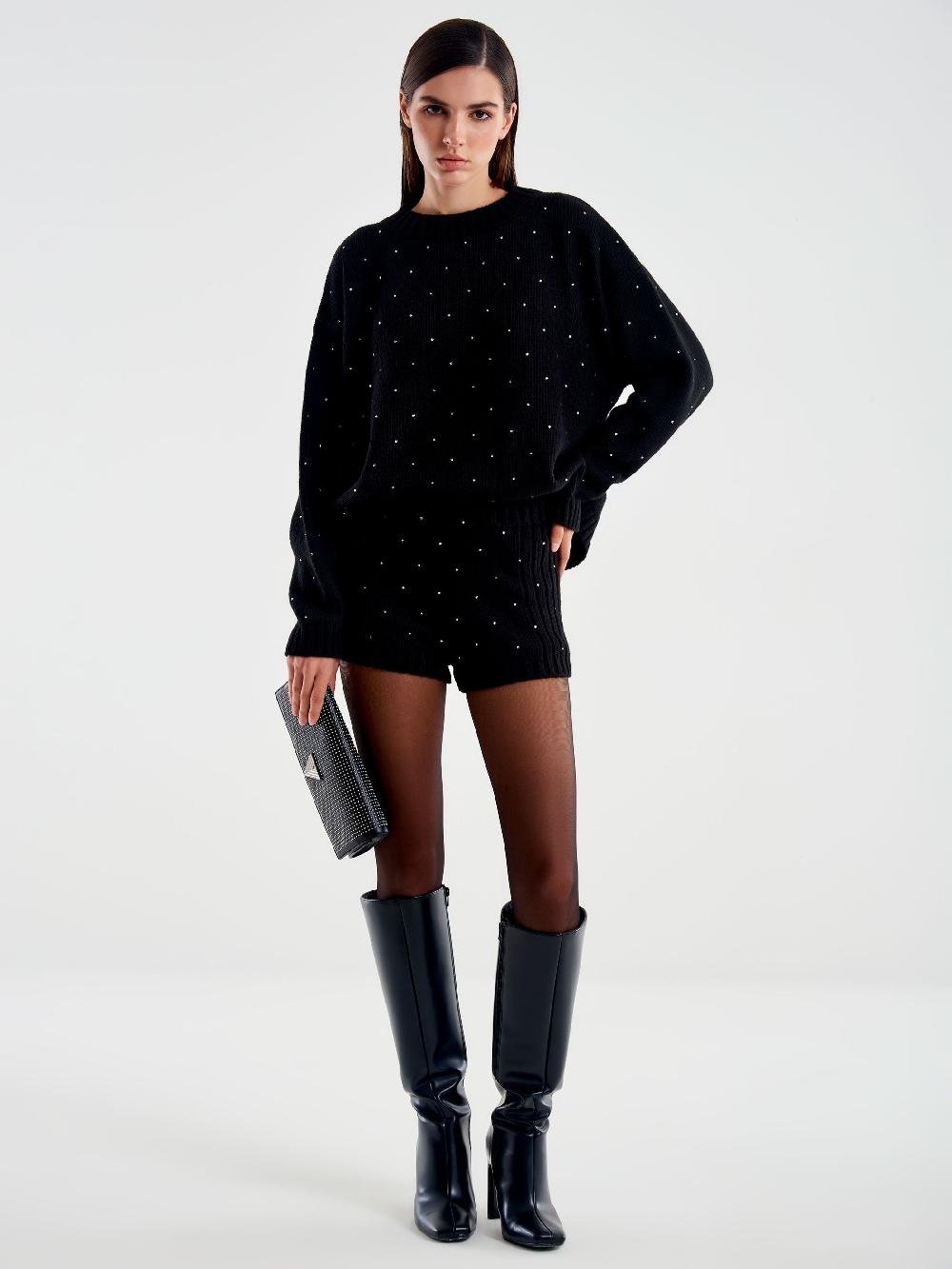 Vicolo Shorts in Maglia con Strass Nero Presa