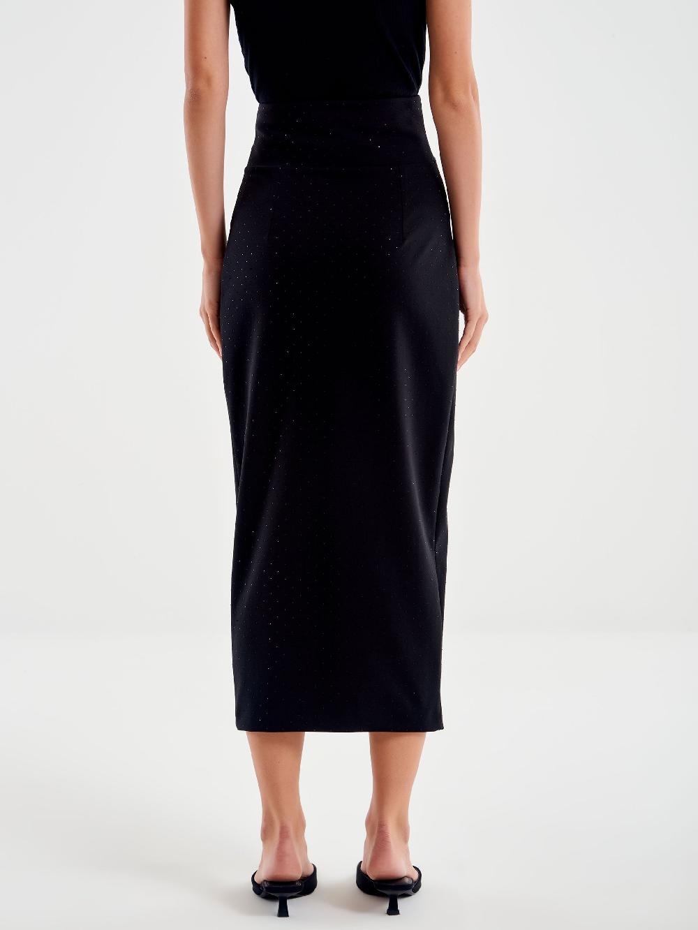 Vicolo Gonna Midi con Zip a Vista Nero Outlet