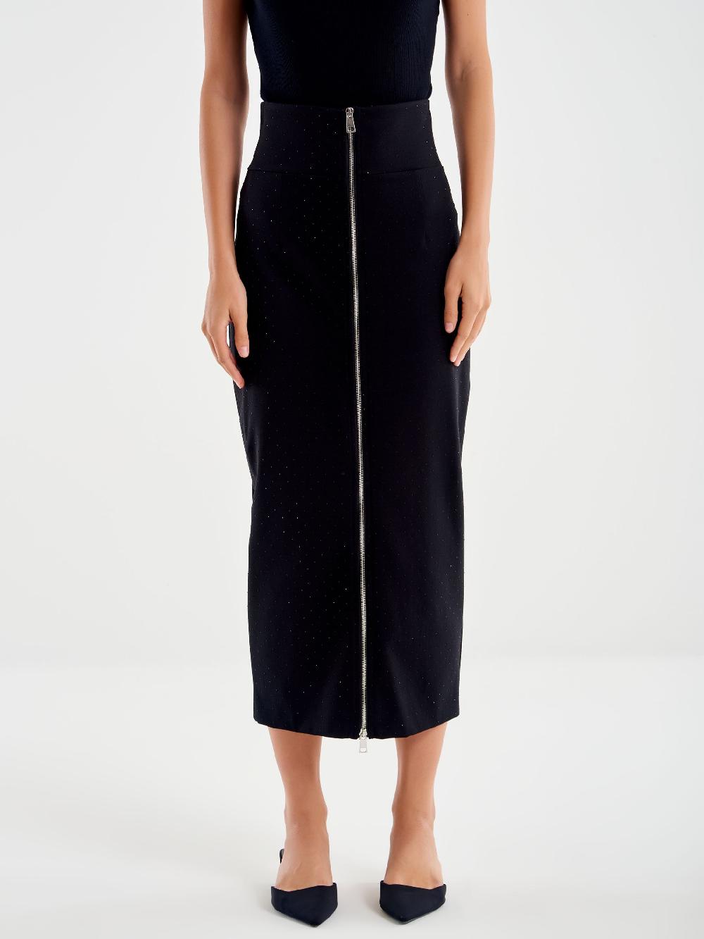 Vicolo Gonna Midi con Zip a Vista Nero Outlet