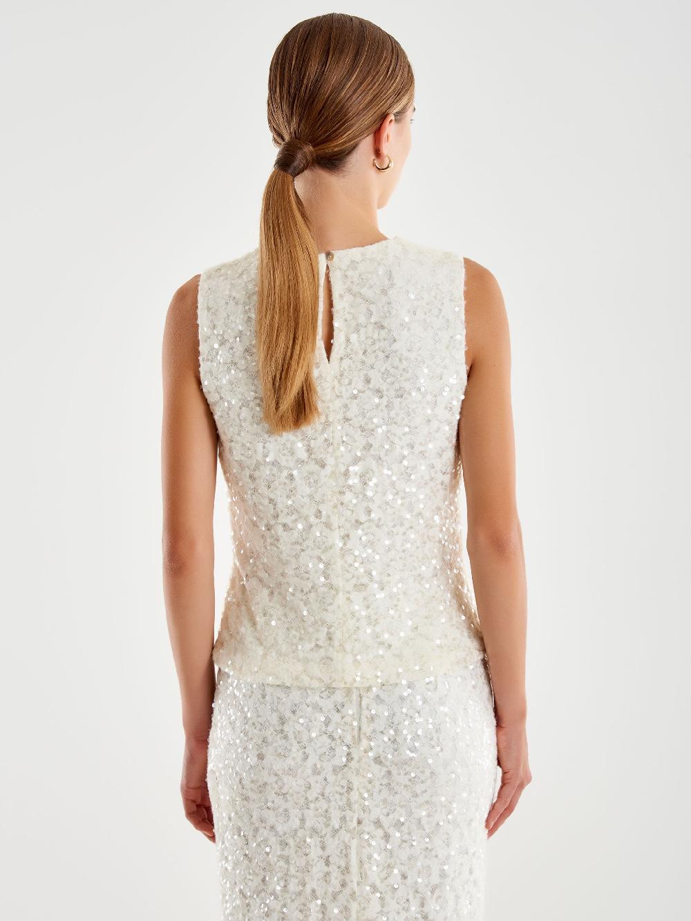 Vicolo Top in Pizzo e Paillettes Bianco Vendita Economica