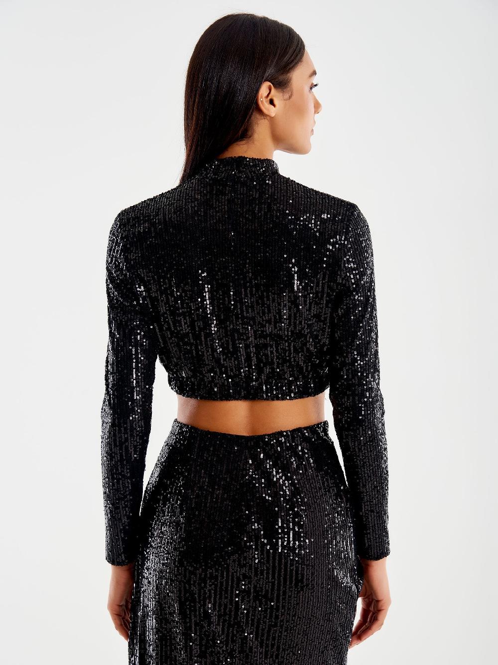 Vicolo Top Cropped Paillettes Nero Offerta San Valentino