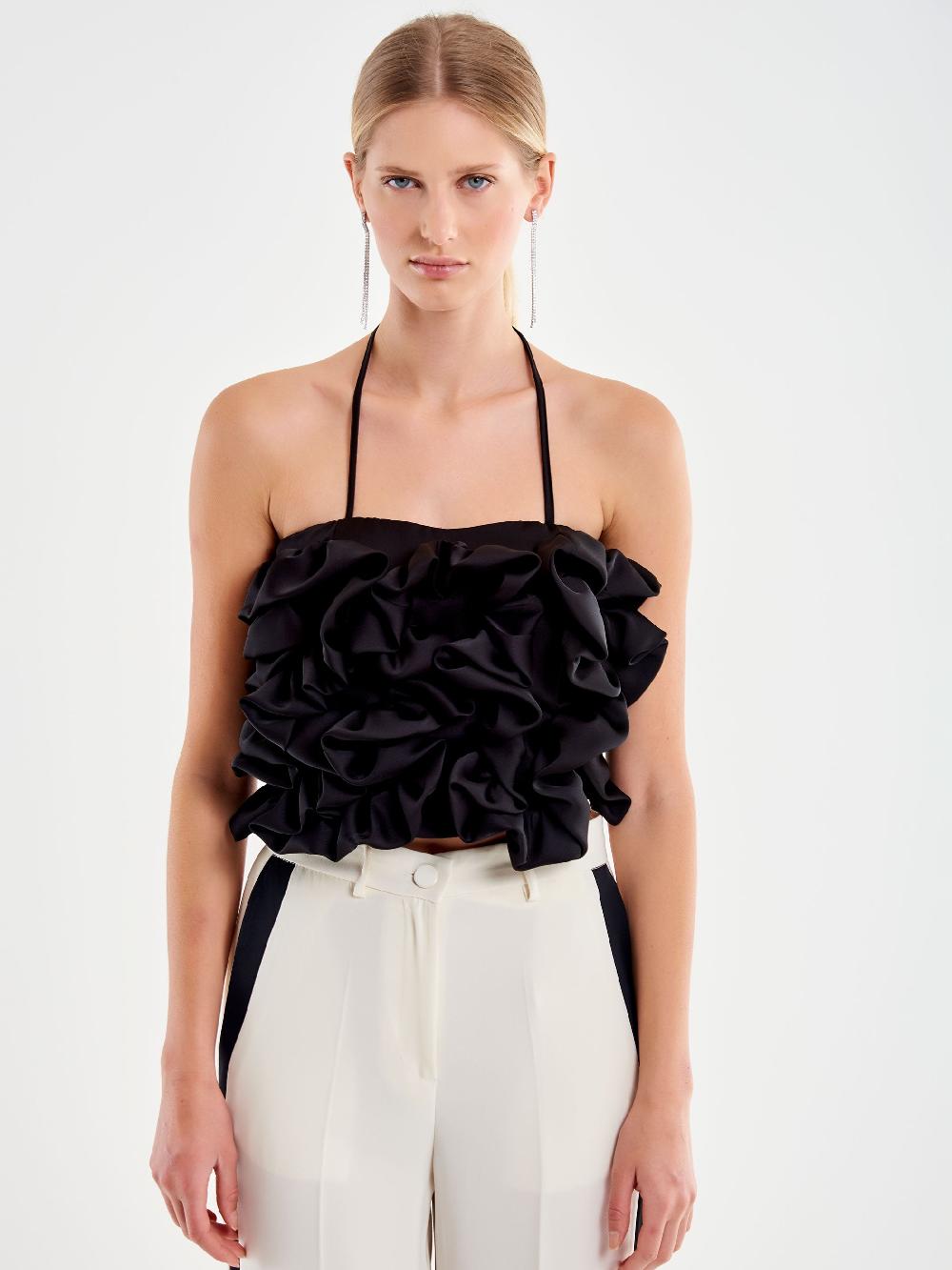 Vicolo Top Con Rouches Nero Offerta Anniversario