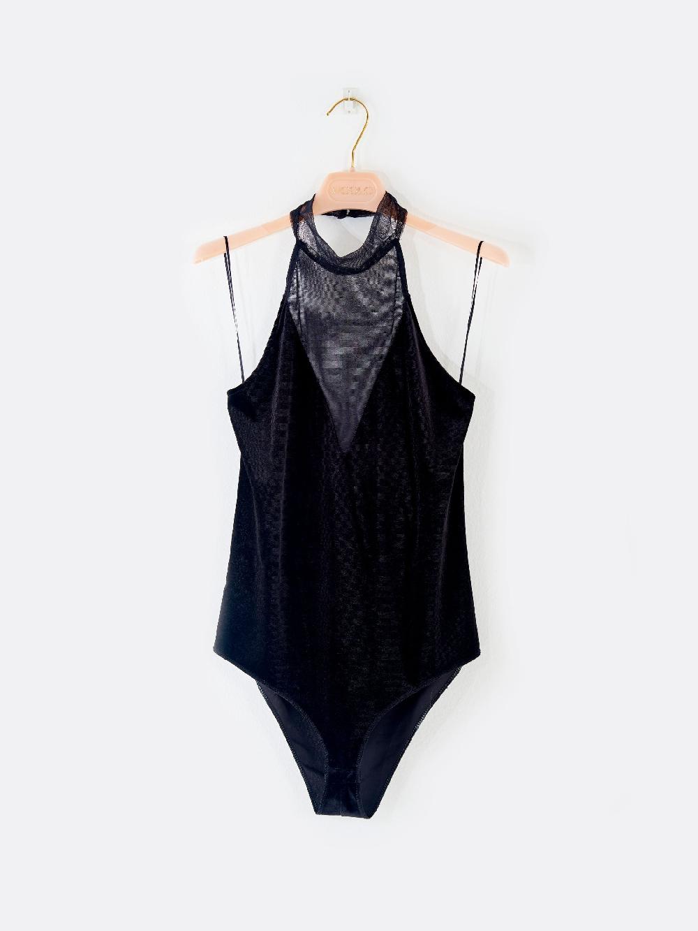 Vicolo Body in Tulle e Velluto Nero Moda