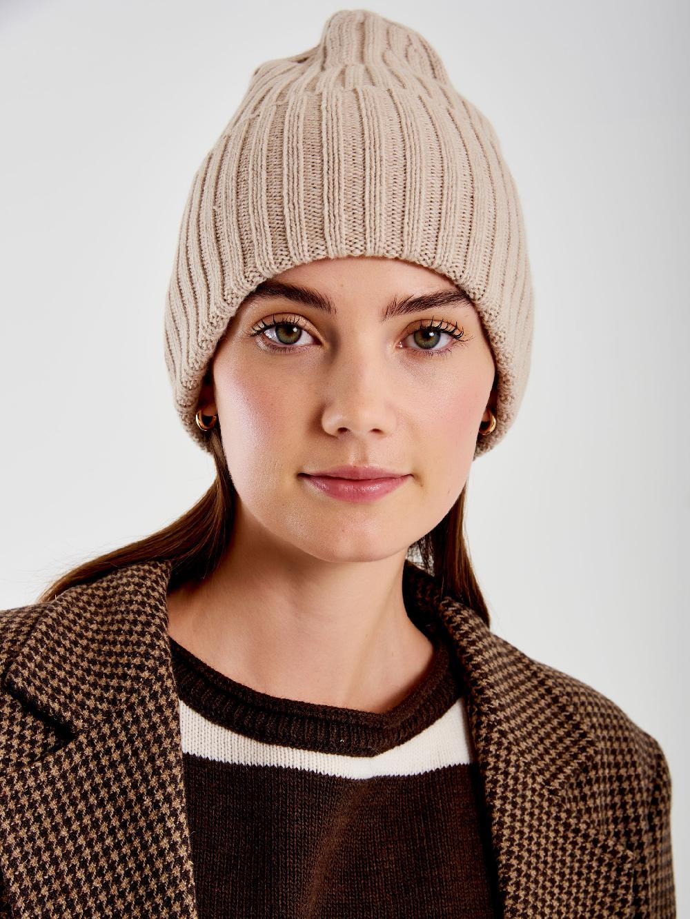 Vicolo Berretto in Maglia Basic Beige Presa