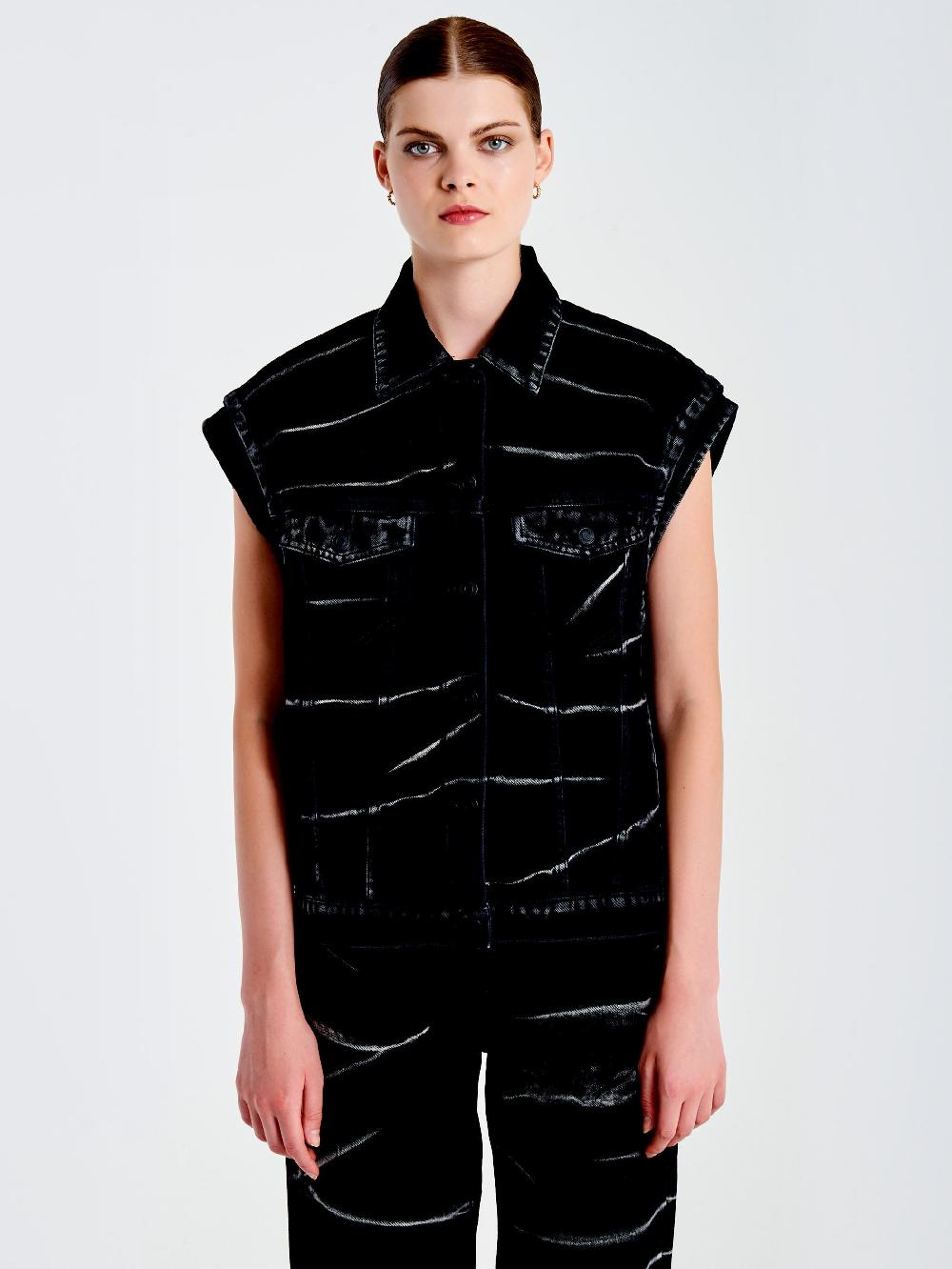 Vicolo Gilet in Jeans Effetto ZebratoNero Offerta
