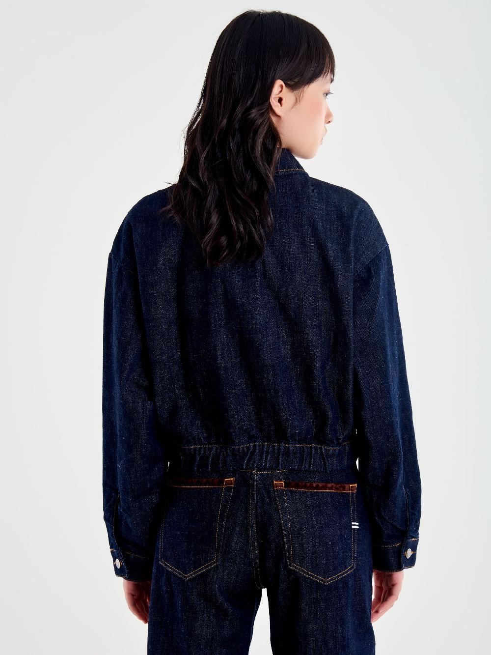 Vicolo Giubbotto in Denim Dettagli Alcantara Blu Outlet