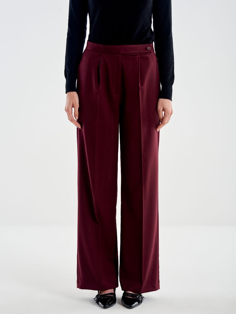 Vicolo Pantalone Ampio Gessato Lurex Bordeaux Consegna Veloce