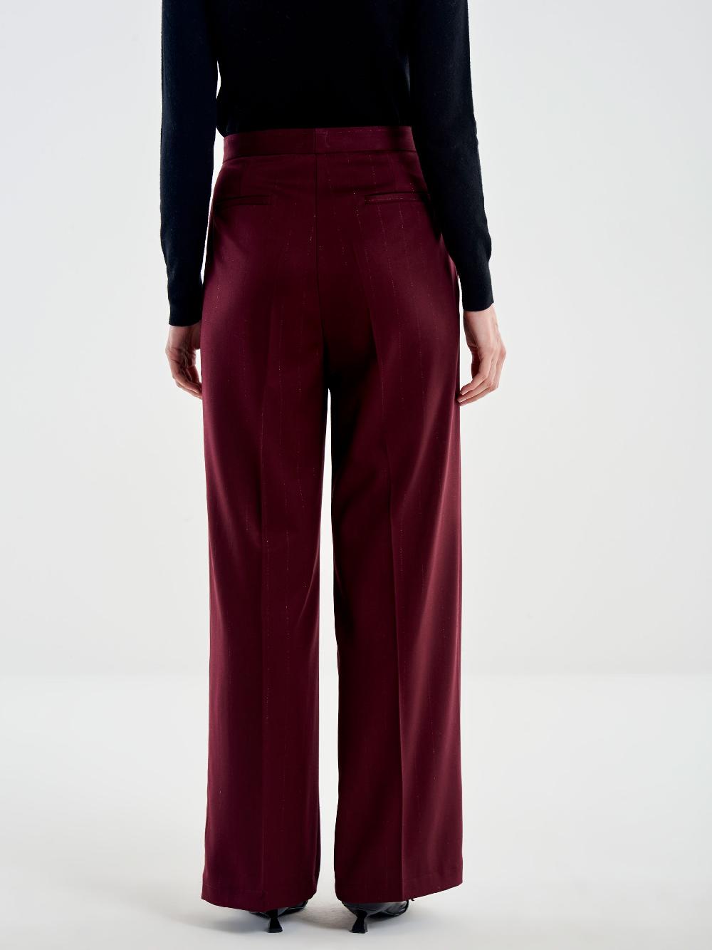 Vicolo Pantalone Ampio Gessato Lurex Bordeaux Consegna Veloce