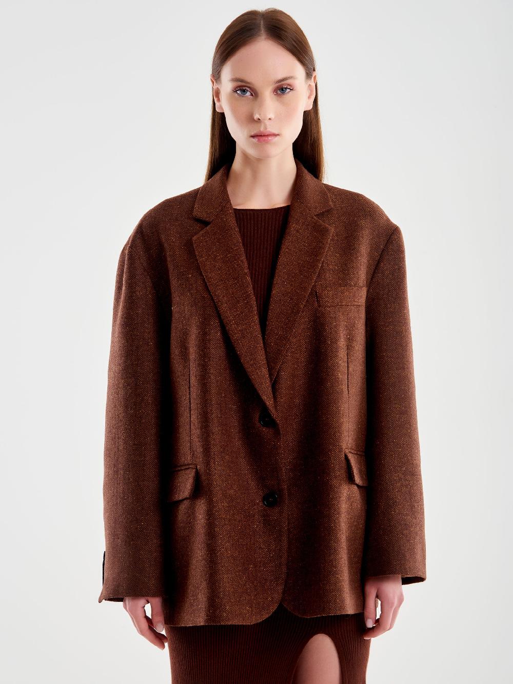 Vicolo Giacca Misto Lana Oversized Spinata Moro Shopping Online