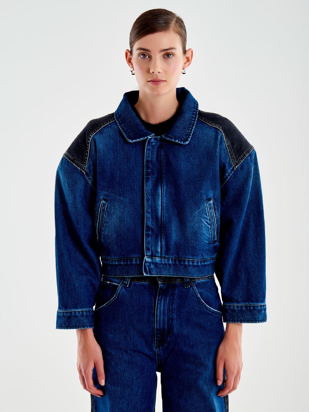 Vicolo Giubbotto In Denim Doppio Colore Blu Offerta
