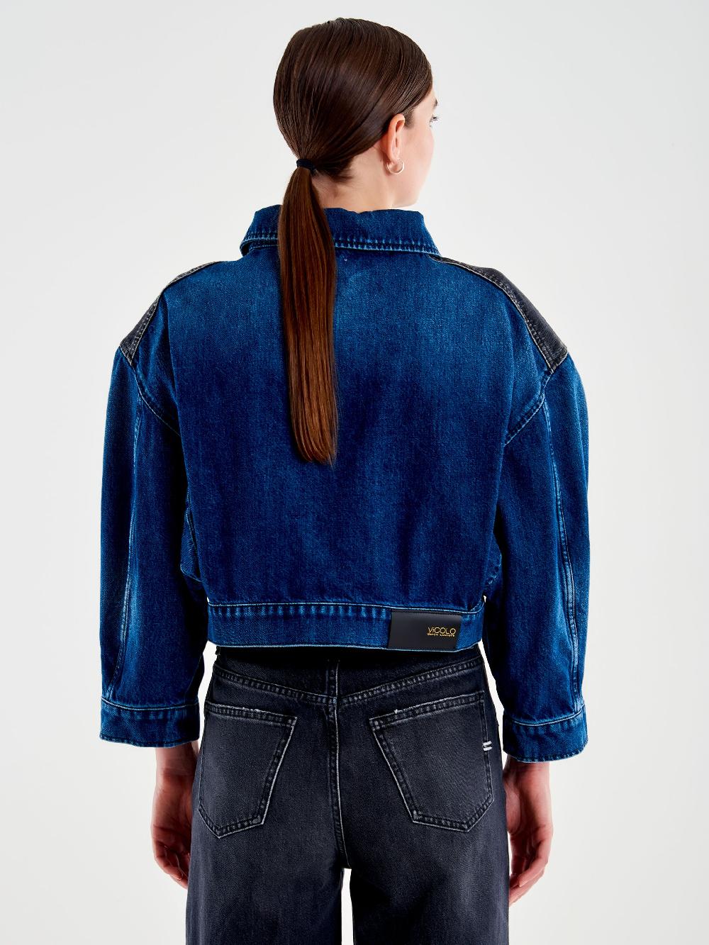 Vicolo Giubbotto In Denim Doppio Colore Blu Offerta