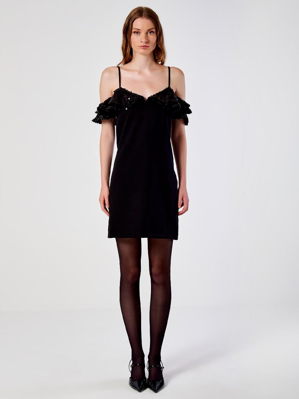 Vicolo Abito Mini con Rouches e Paillettes Nero In Saldo