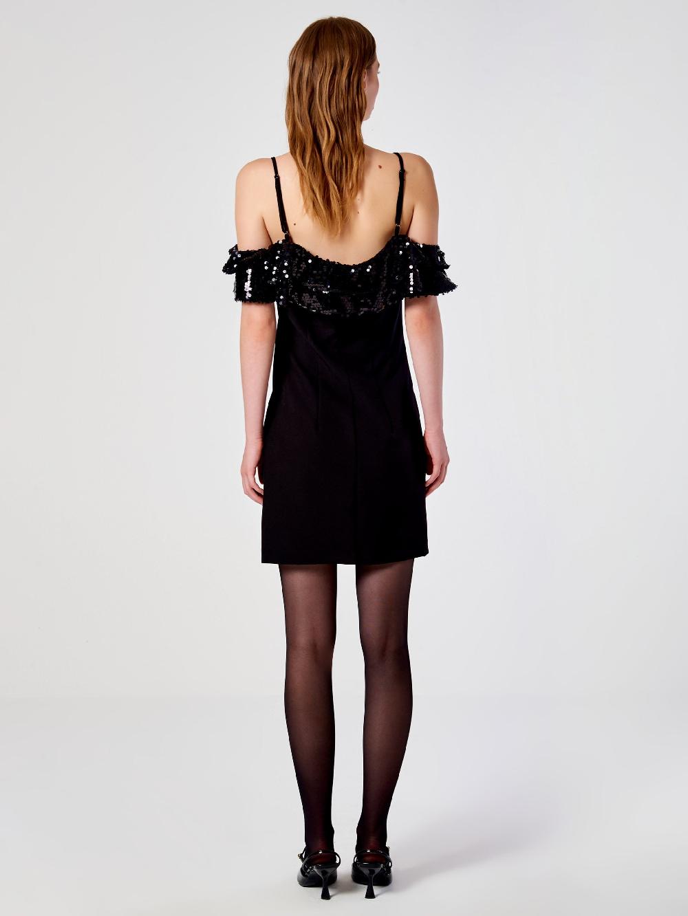 Vicolo Abito Mini con Rouches e Paillettes Nero In Saldo