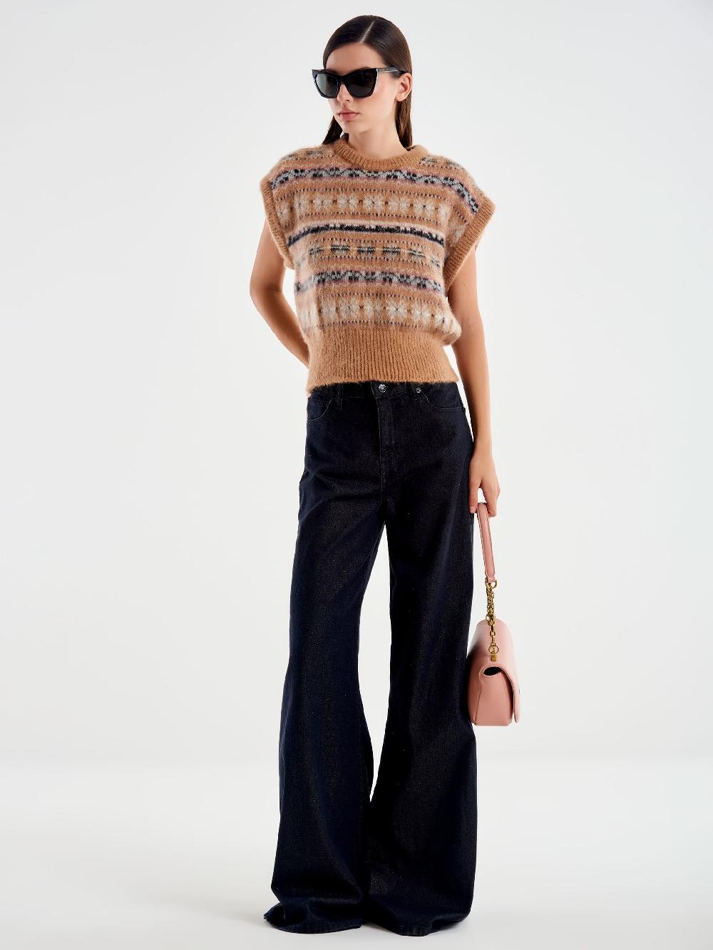 Vicolo Maglia Cropped Jacquard Cammello