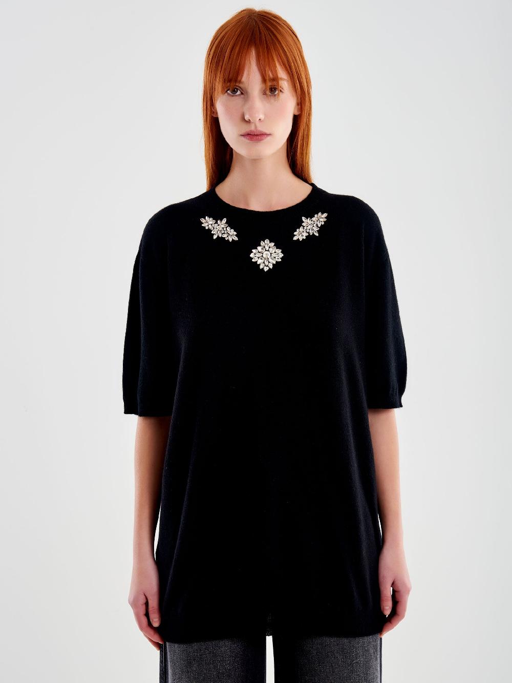 Vicolo Maxi Maglia con Cabochon Nero Spedizione Gratuita