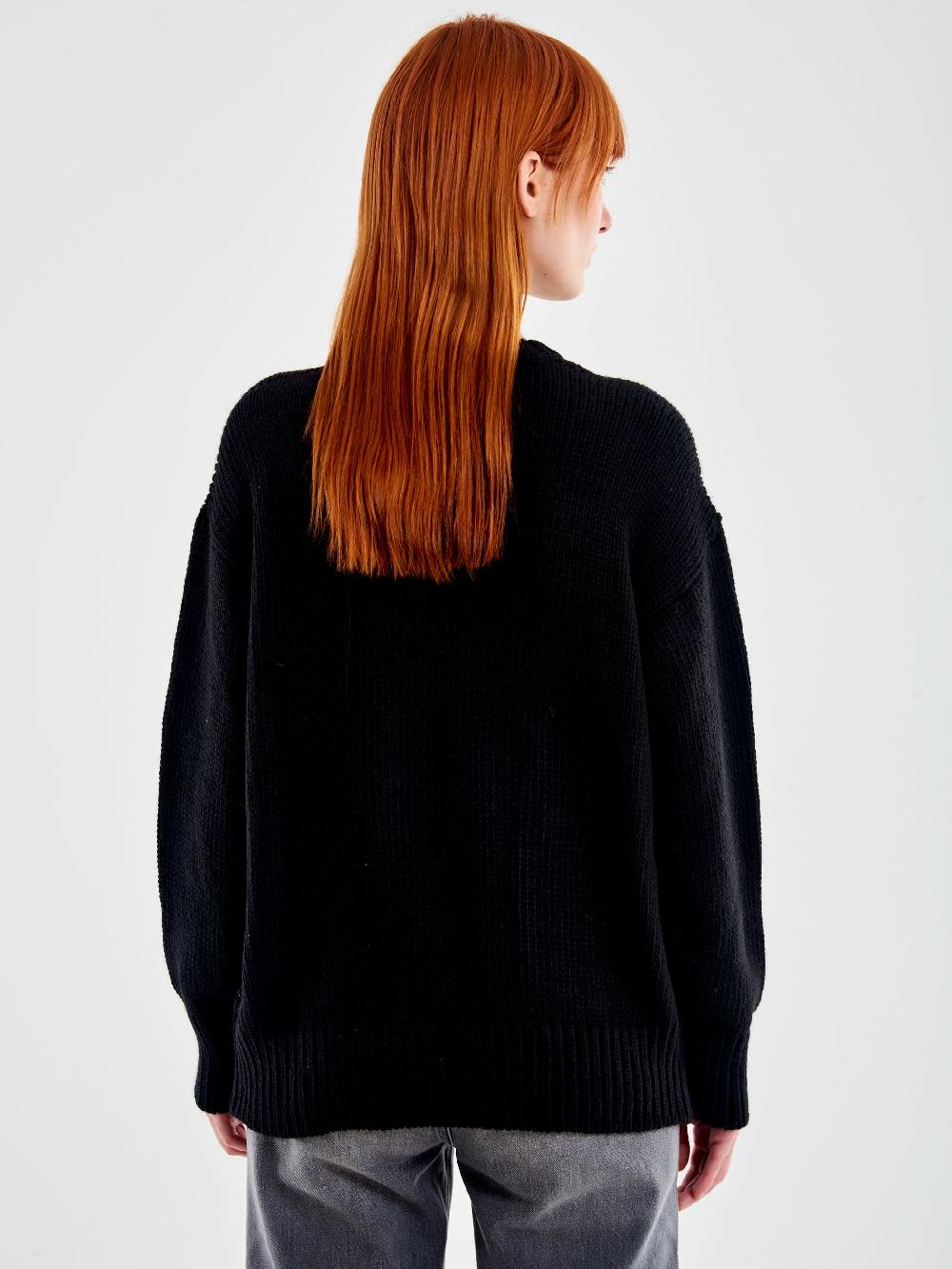 Vicolo Pull Girocollo con Cabochon Tasche Nero Pezzi Unici