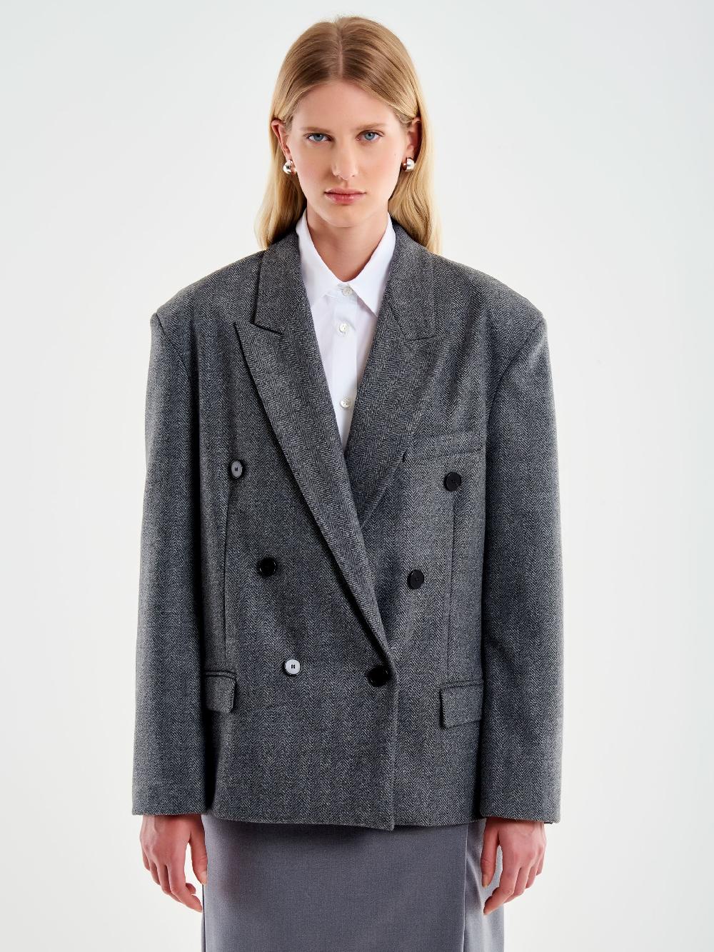 Vicolo Blazer Over Doppiopetto Spinato Grigio Acquista Ora