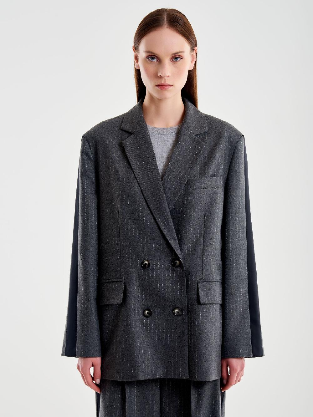 Vicolo Blazer Gessato con Banda Laterale Grigio Consegna Veloce