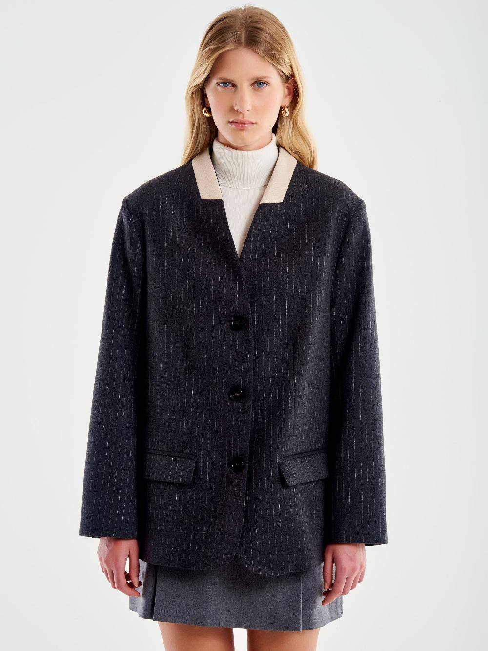 Vicolo Blazer Gessato Senza Revers Grigio Promozione Limitata