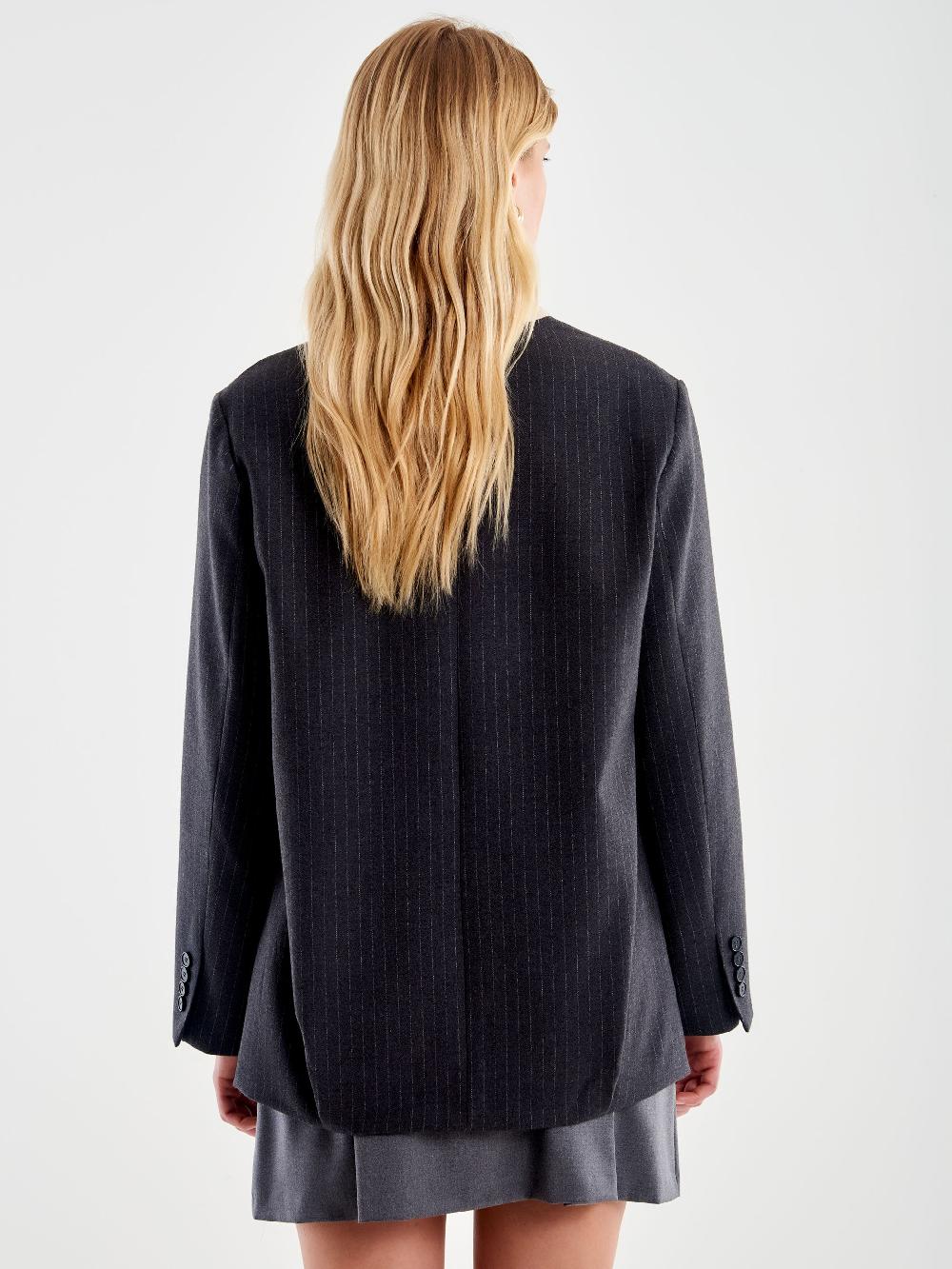 Vicolo Blazer Gessato Senza Revers Grigio Promozione Limitata