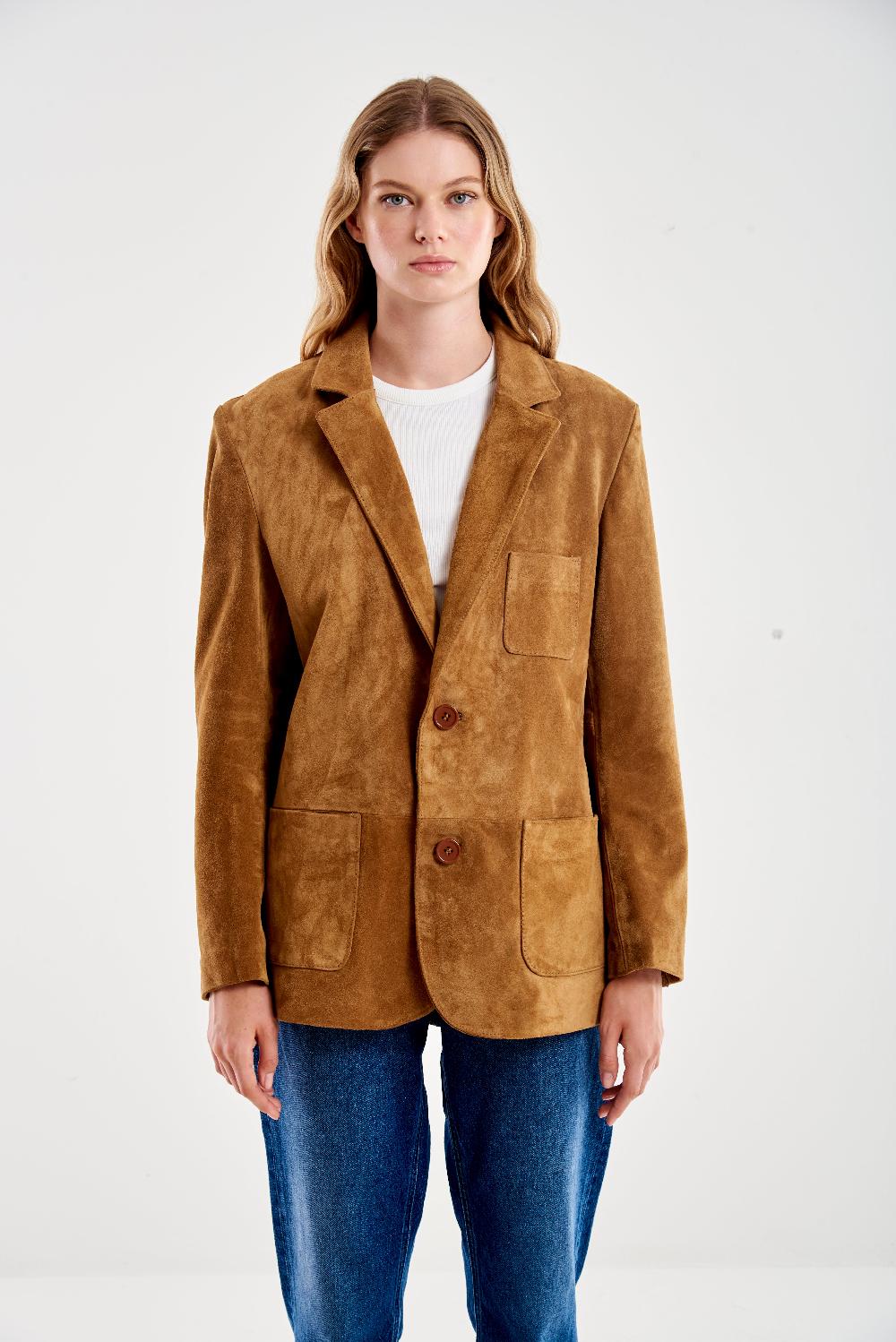 Vicolo Giacca Over in Pelle Cammello Sottocosto