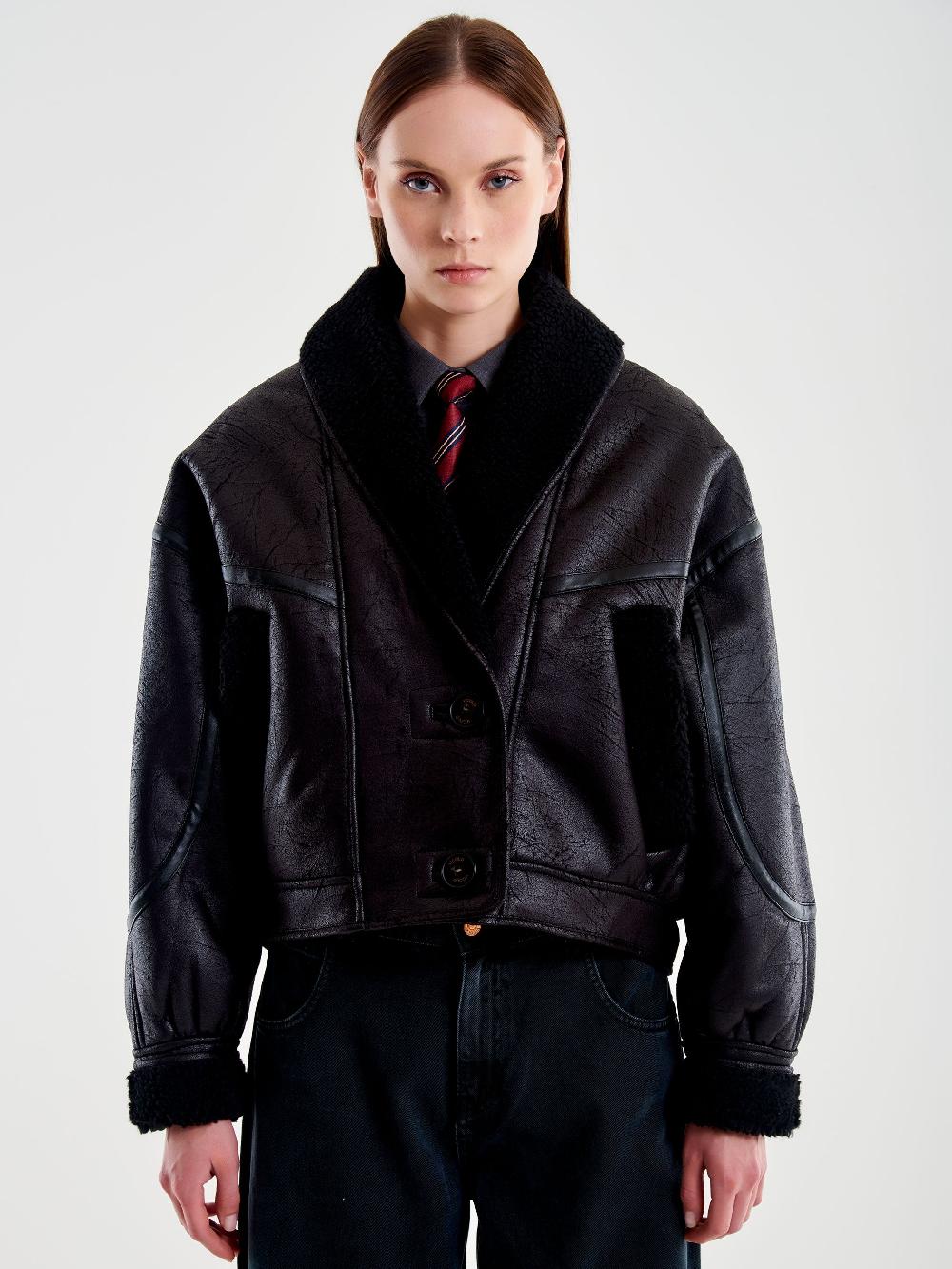 Vicolo Giubbotto Oversized effetto Pelle Nero Novità