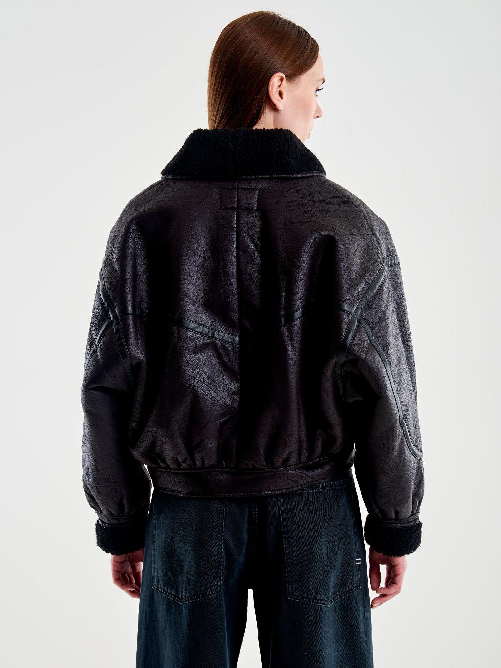 Vicolo Giubbotto Oversized effetto Pelle Nero Novità