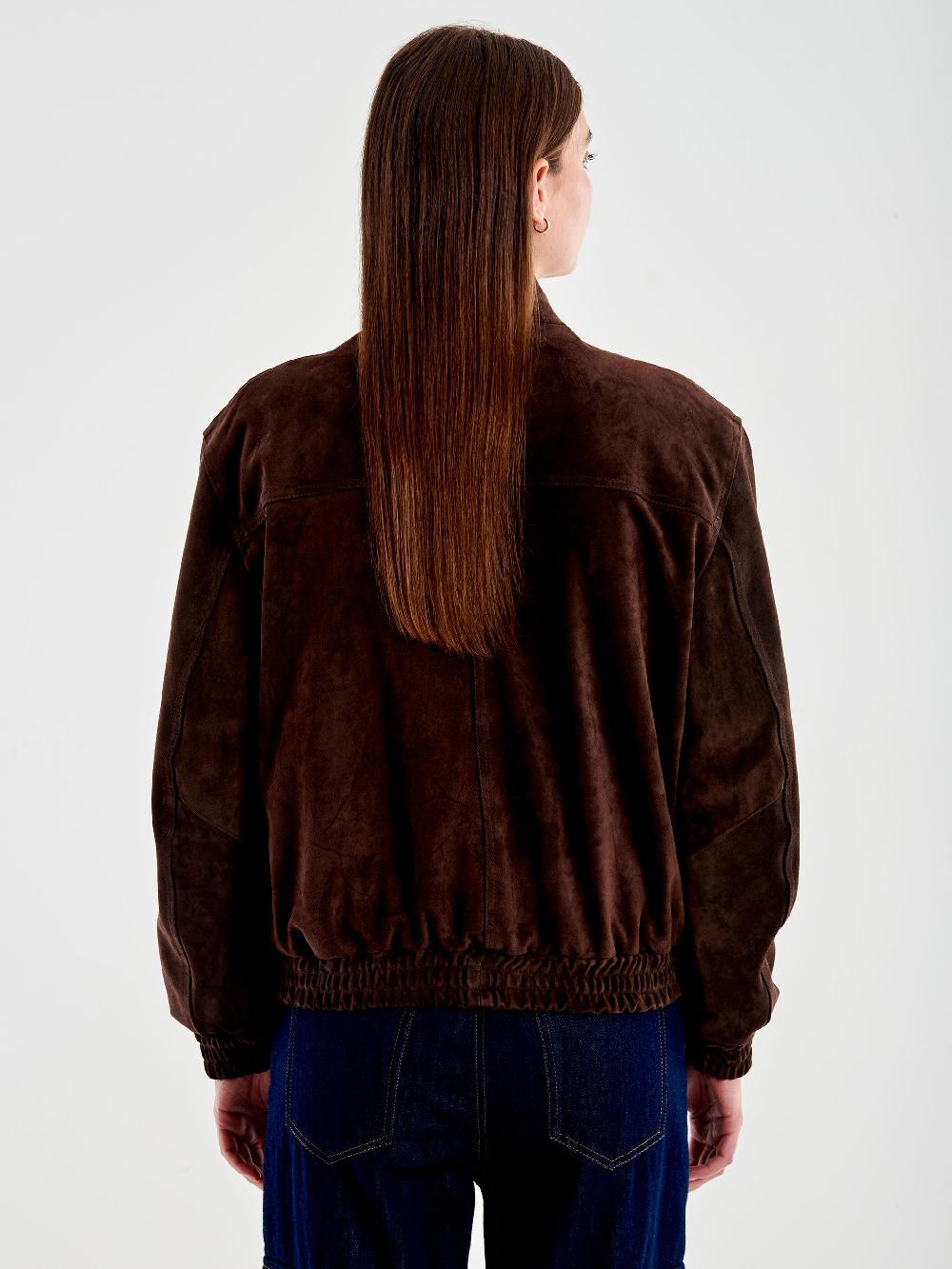 Vicolo Bomber in Pelle Scamosciato Marrone Offerta