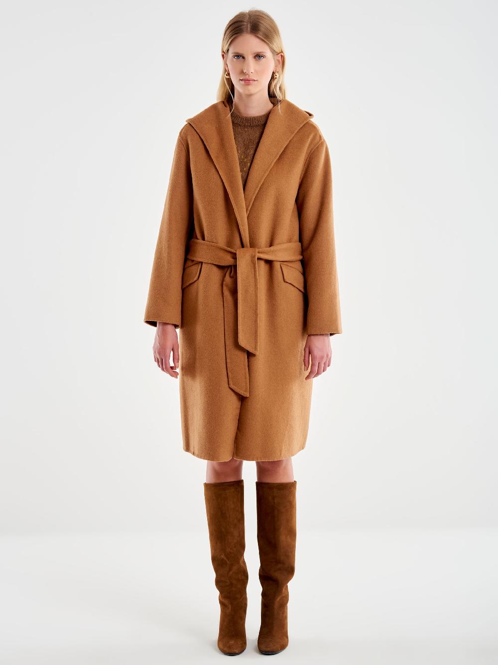 Vicolo Cappotto con Cappuccio Cammello Vendita Economica