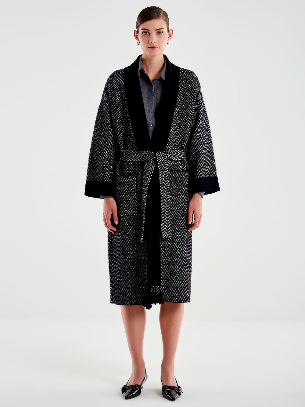 Vicolo Cappotto con Nappe in Maglia Nero Vendite Flash