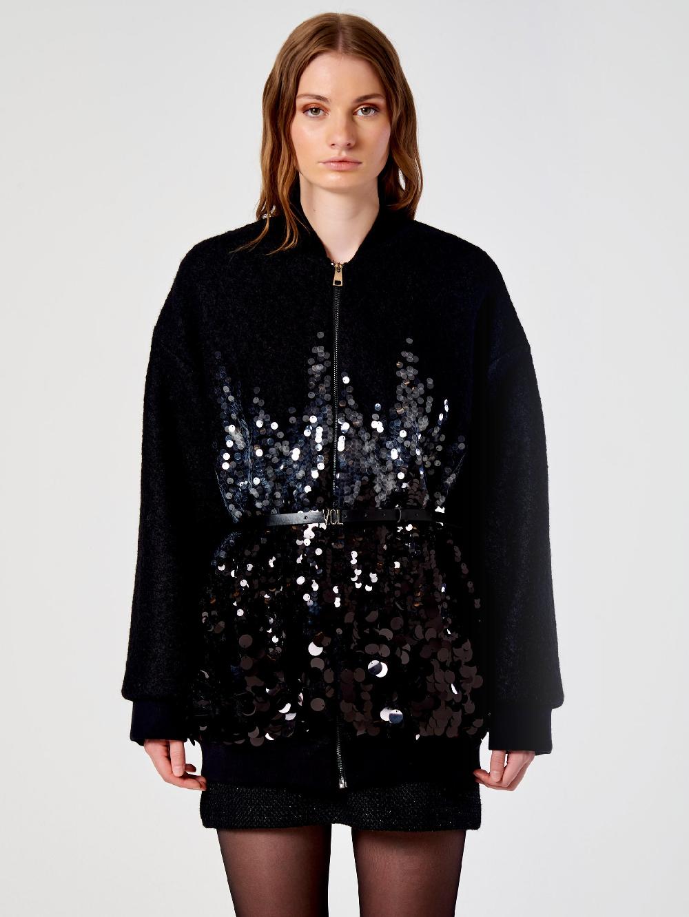 Vicolo Cappotto con Paillettes Nero In Saldo