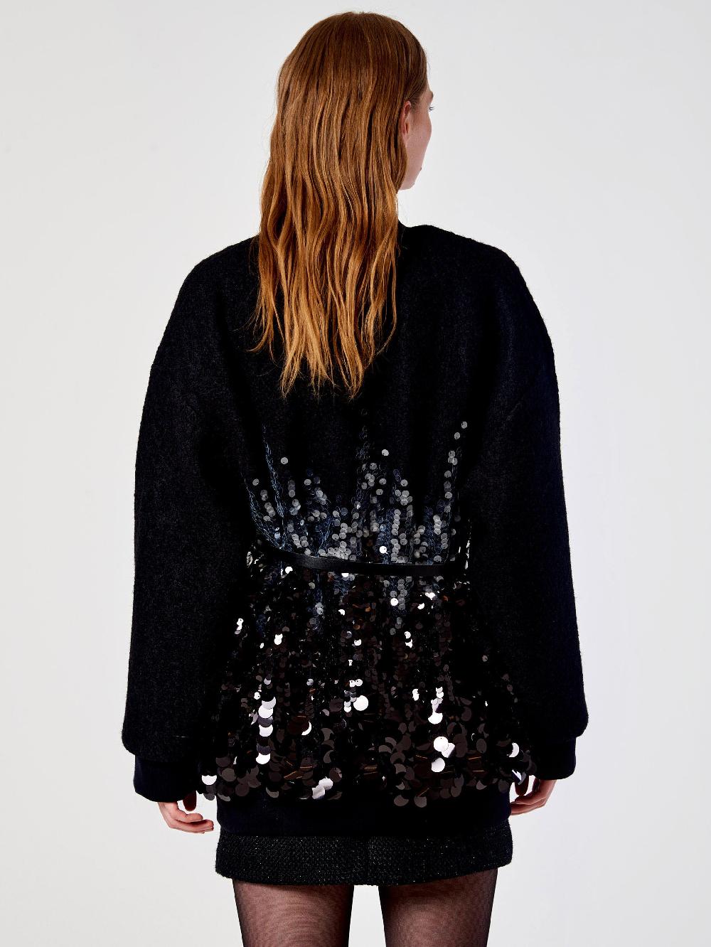 Vicolo Cappotto con Paillettes Nero In Saldo
