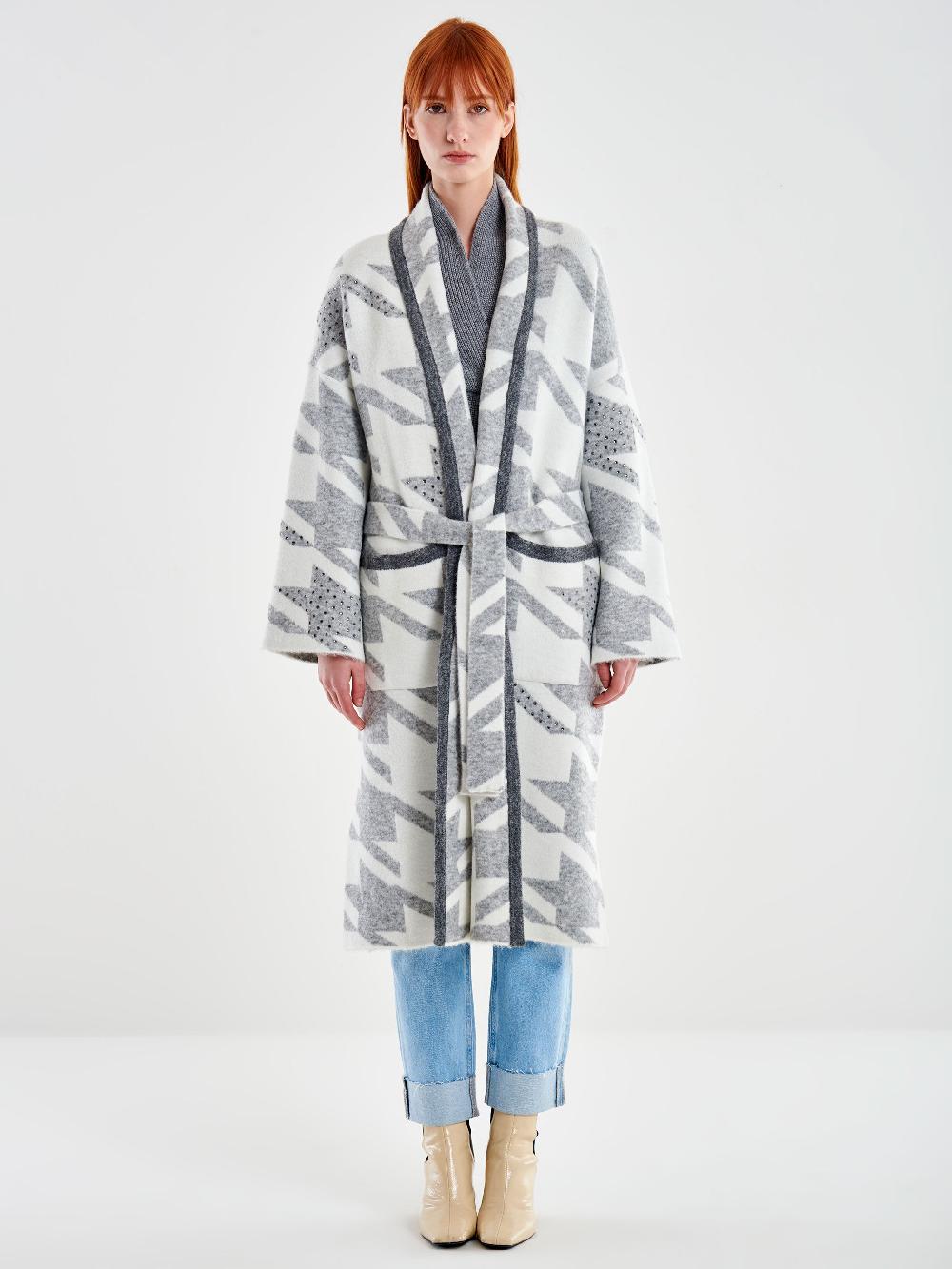 Vicolo Cappotto in Maglia Maxi Pied de Poule Grigio Italia