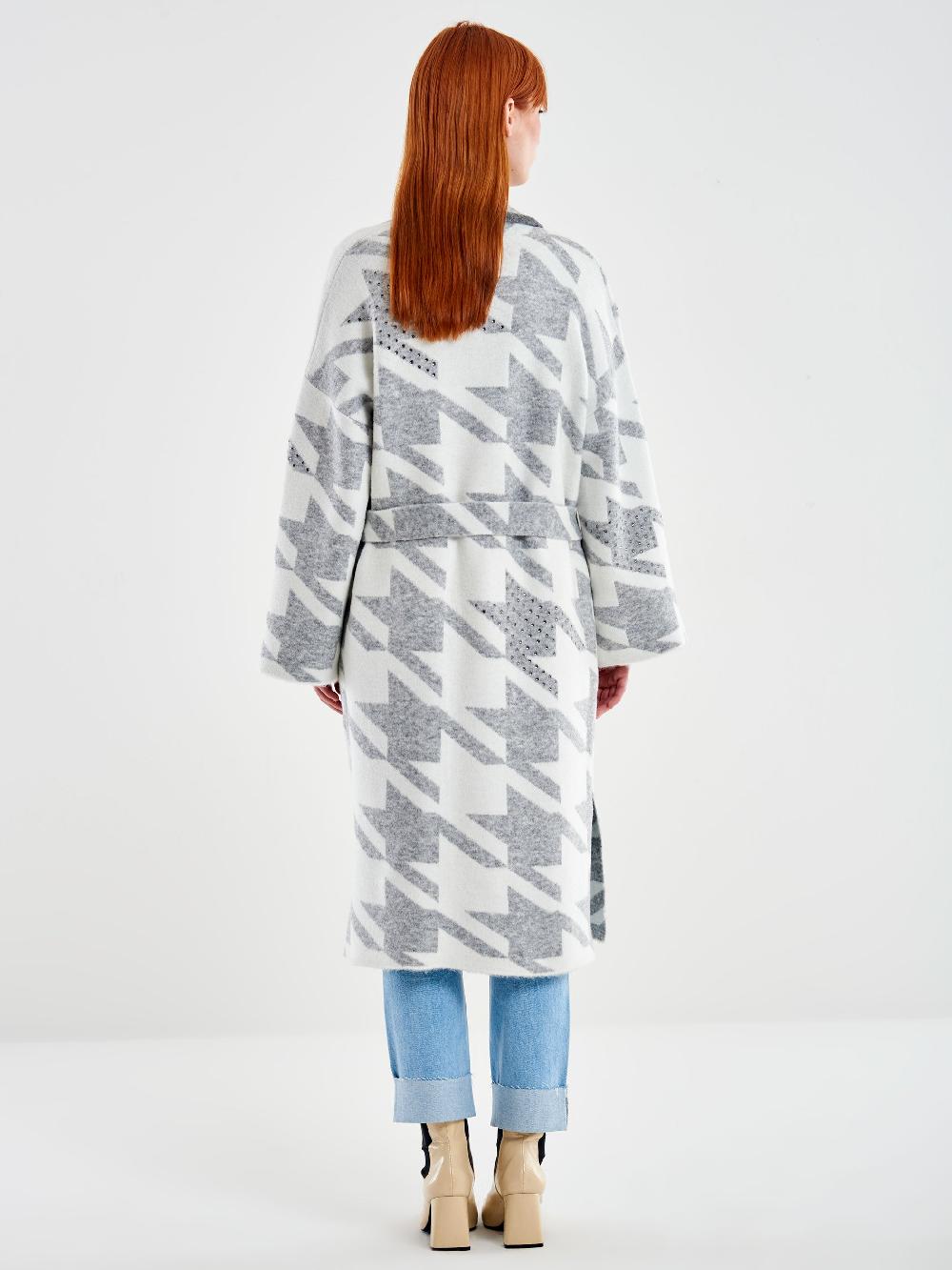 Vicolo Cappotto in Maglia Maxi Pied de Poule Grigio Italia