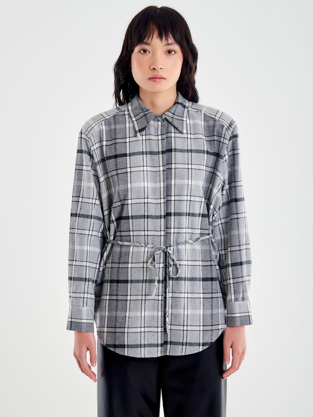 Vicolo Camicia Spalle Over Check Grigio Spedizione Gratuita