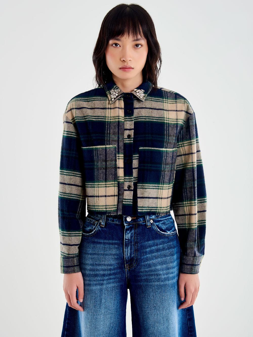 Vicolo Camicia Check Cropped Blu Soddisfazione Garantita