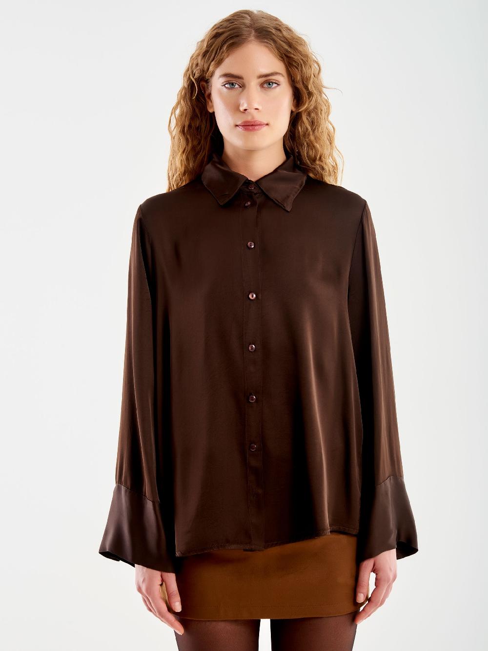 Vicolo Camicia Satin Over Moro Promozione Limitata