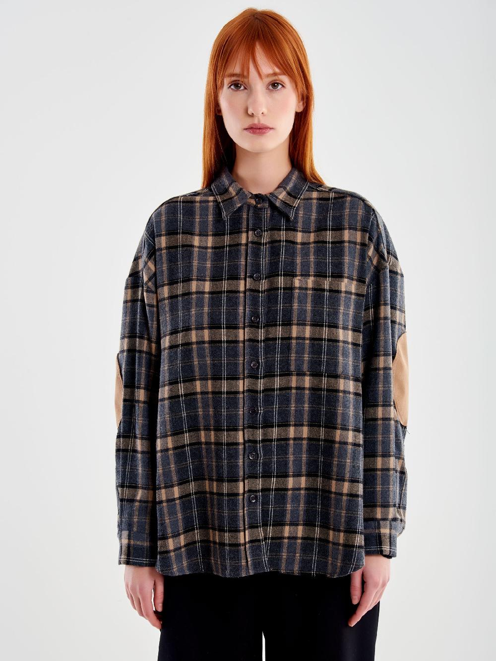 Vicolo Camicia Oversized Check con Toppe Beige Affare Del Giorno