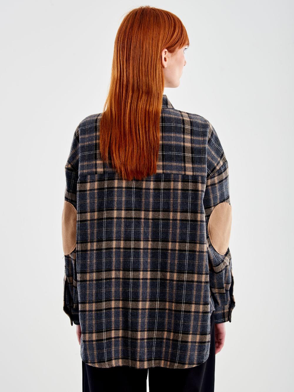 Vicolo Camicia Oversized Check con Toppe Beige Affare Del Giorno