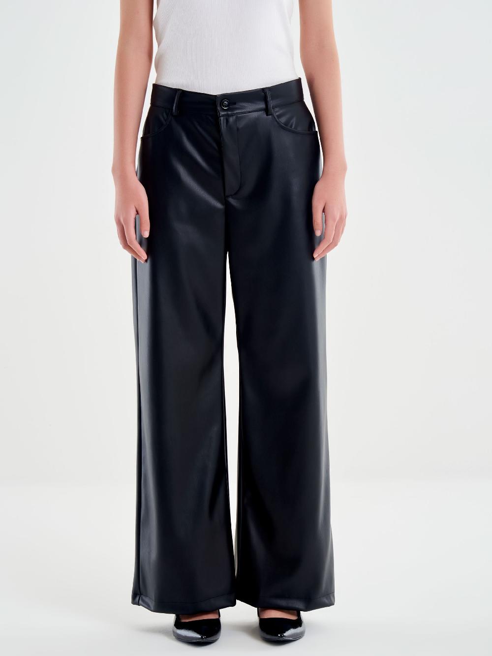 Vicolo Pantalone Palazzo Effetto Pelle Nero Presa