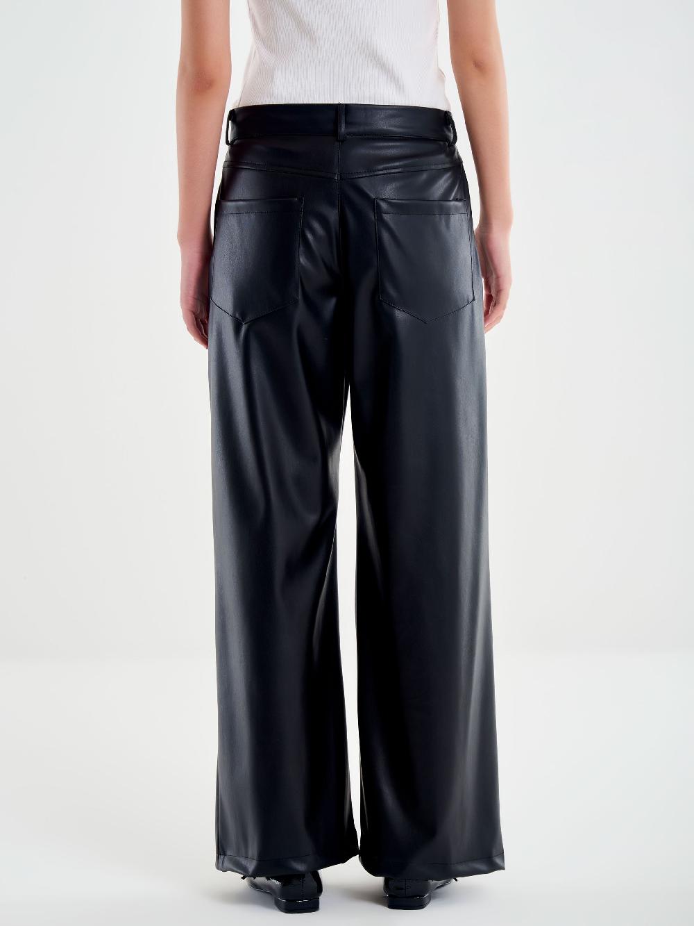 Vicolo Pantalone Palazzo Effetto Pelle Nero Presa