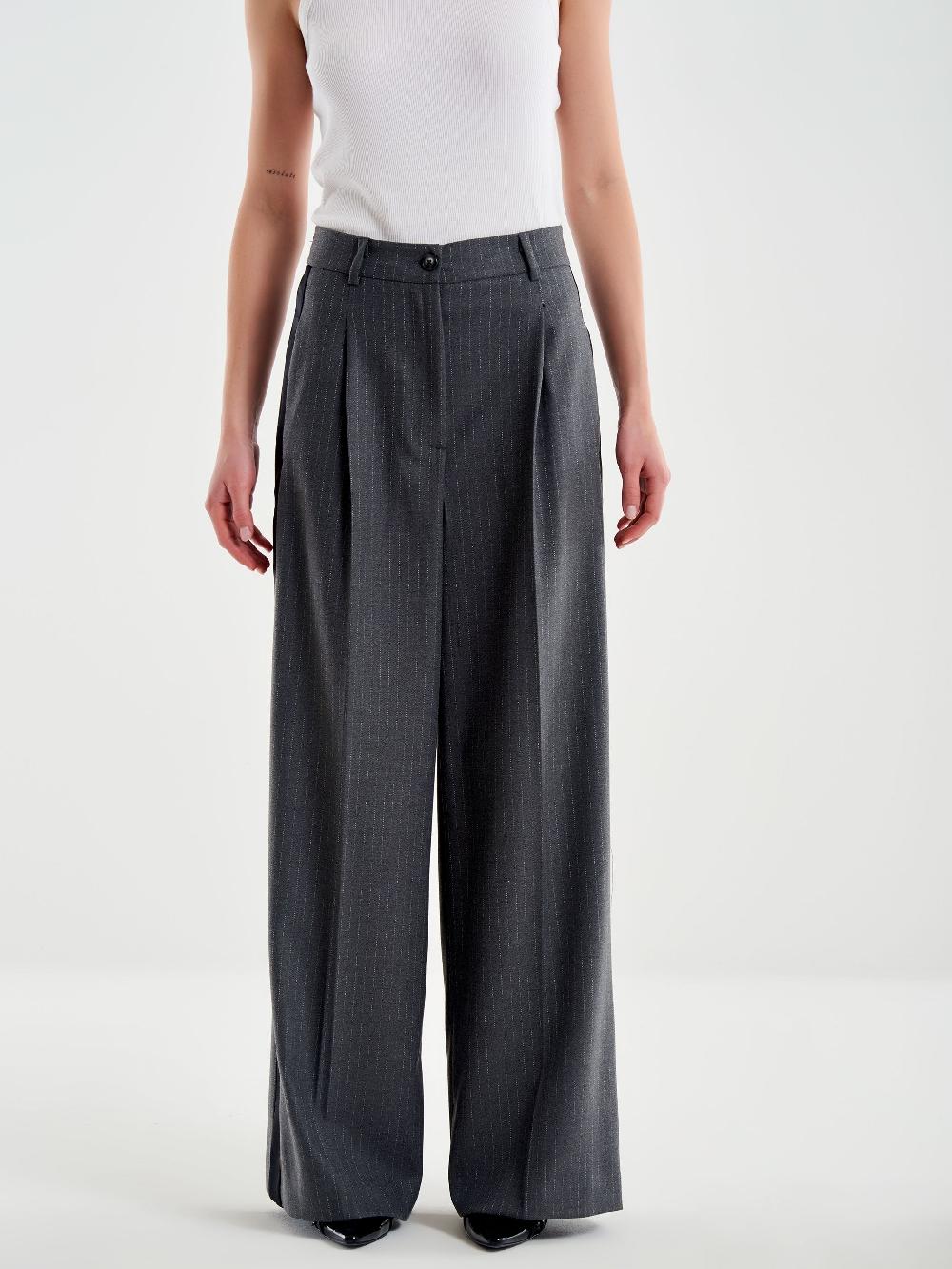 Vicolo Pantalone Gessato Ampio Con Banda Laterale Grigio Offerta